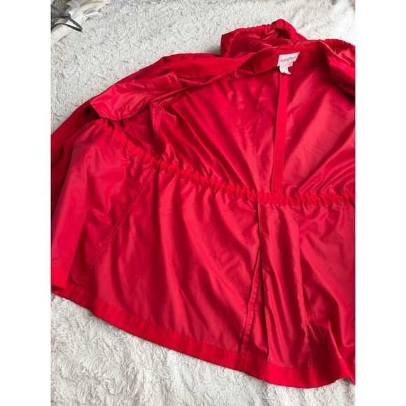 Nordstrom Vintage 90s Red Hooded Drawstring Waist Anorak Rain Jacket Hood S - Picture 12 of 17